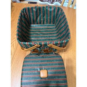 LONGABERGER Basket w/ Padded Lid – Green Maroon Stripe – 7" Tall – Vintage